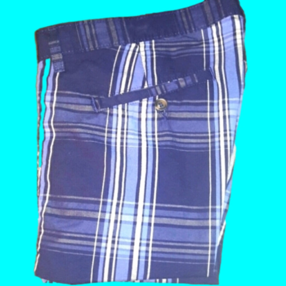SADDLEBRED Blue Plaid 9" Long Flat Front Shorts - Fun In The Sun - Picture 1 of 4